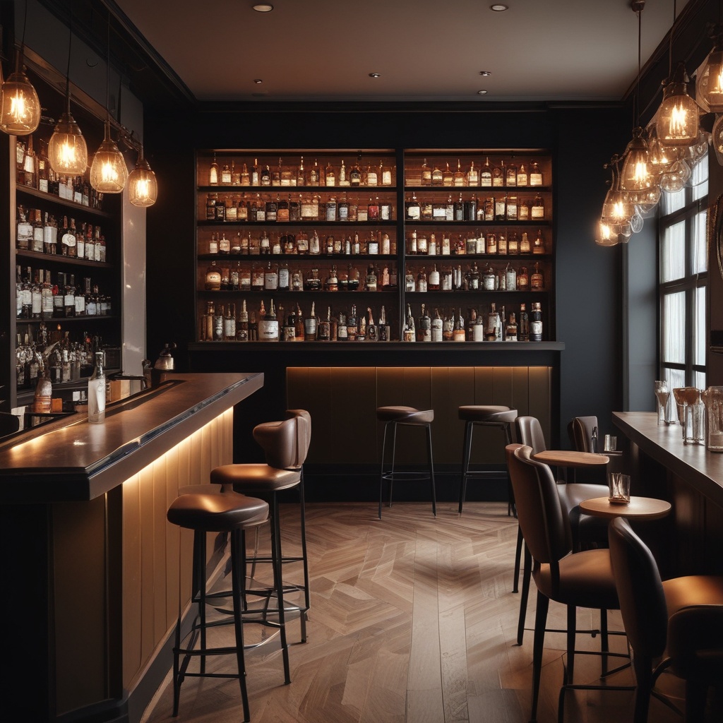 Stylish bar interior with dim lighting